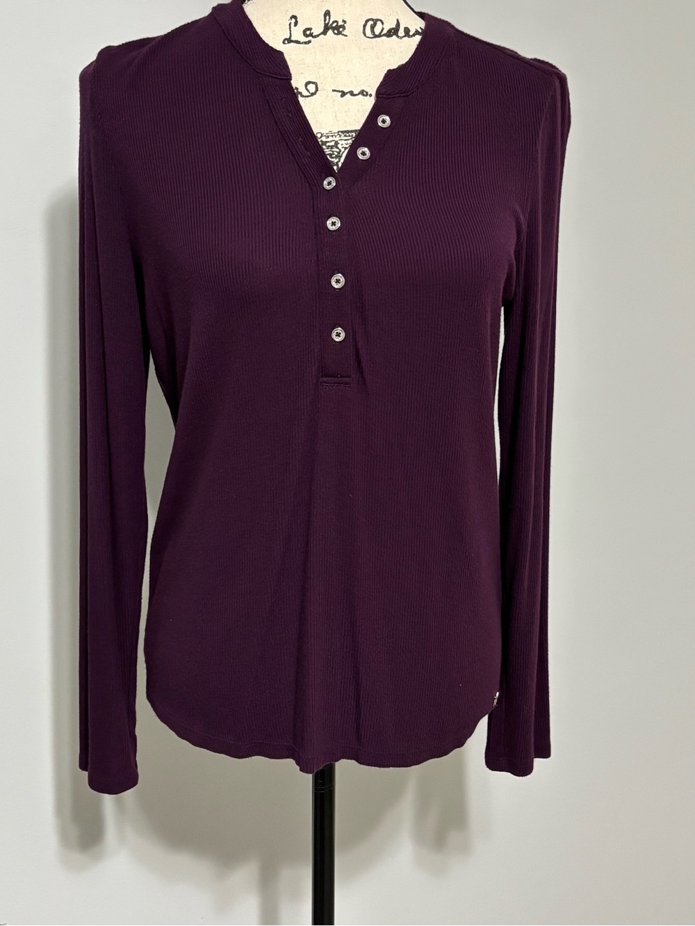Calvin Klein Long Sleeve Henley Top - Plum